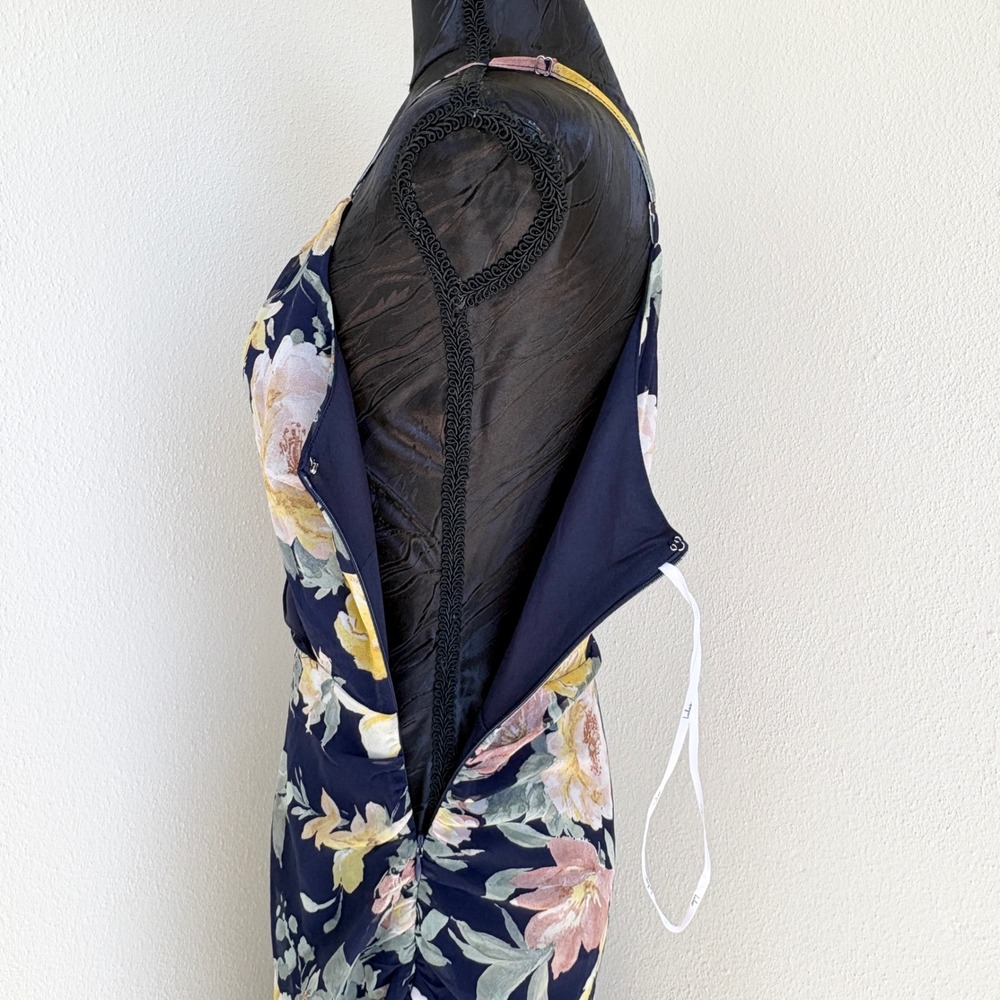 Lulus Floral High-Low Midi Dress Surplice Ruffle, Womens Large Navy Blue - Picture 6 of 11